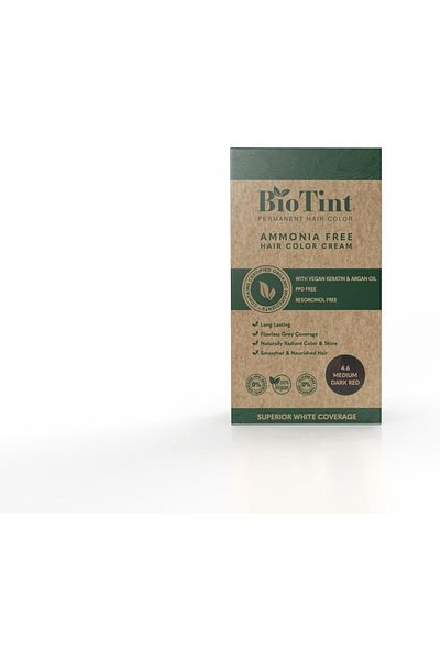 Biotint Permanent Hair Color (4.6 Medium Dark Red) , Ammonia Free Hair Colour Cream, Vegan