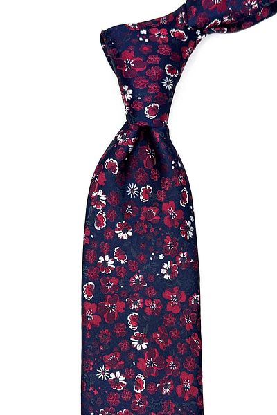 Kravatkolik Navy Blue Flower Pattern Classic Tie with Handkerchief Kk13136