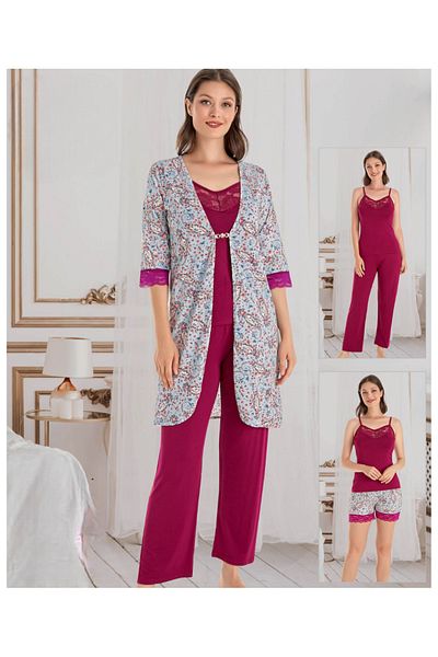 Miss Dünya Lissa 4 Piece Sling Pajamas and Shorts Suit with Dressing Gown