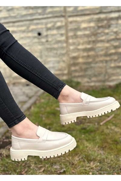 FAYMAZ Beige Women's Oxford Casual Shoes