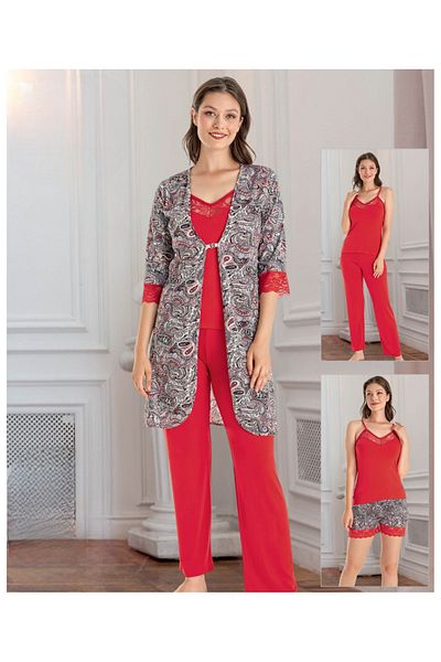 Miss Dünya Lissa 4 Piece Sling Pajamas and Shorts Suit with Dressing Gown
