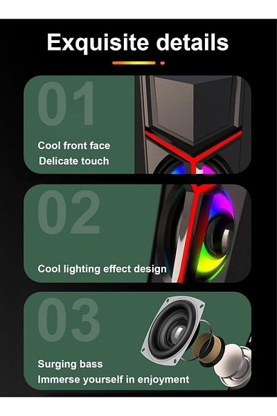 COOYA Computer Speakers, USB Powered with  LED Light Modes, Enhanced Bass and Easy-Access Volume Control