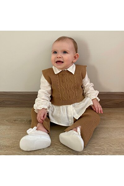 BECOL BABY 3-Piece Knitwear Baby Girl Set with Crop Sweater and Linen Shirt