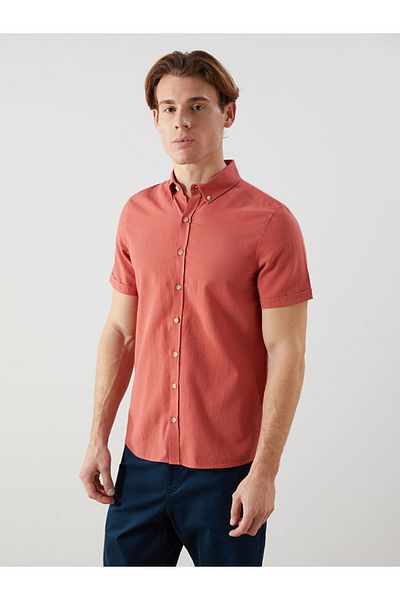 LC Waikiki Slim Fit Short Sleeve Linen Blended Men's Shirt