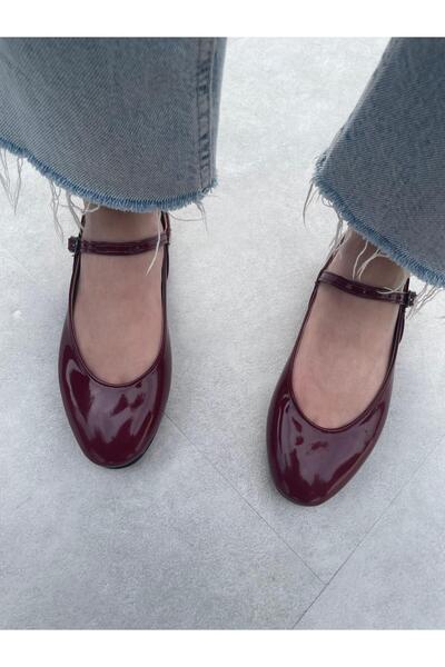 Elvinin Tarzı Lina Burgundy Patent Leather Ballerinas