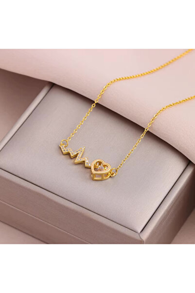 DELLS ACCESSORY الزركون حجر نبضات القلب نموذج القلب قلادة ذهبية إيقاع القلب الحب عزيزي قلادة الحبيب القلب قلادة