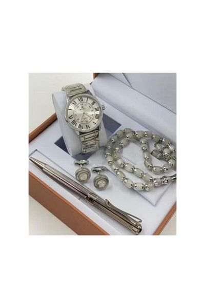 Rivoly Men's stainless steel set consisting of a watch, rosary, pen, and cufflinks