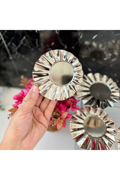 MAHUR HOME GÜMÜŞ YELPAZE MODELİ ÇAY TABAĞI ŞIK SUNUM İKRAMLIK