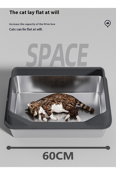 KidLe Stainless Steel Cat Litter Box Metal Litter Pan Tray with High Wall