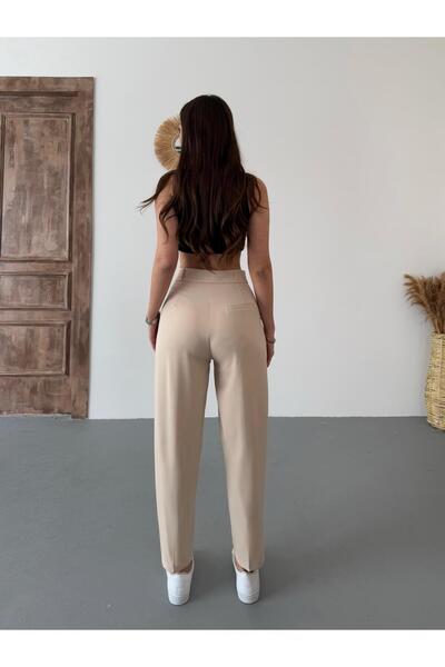 BİKELİFE Women's High Waist Carrot Cut Collet Fabric Pants