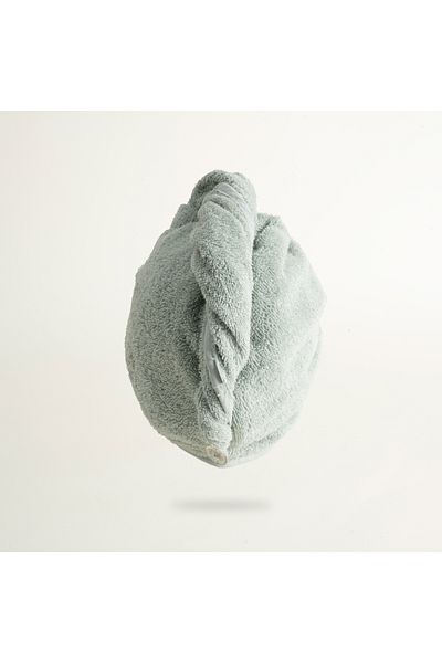 Ecocotton Mint Embroidered Hair Drying Towel
