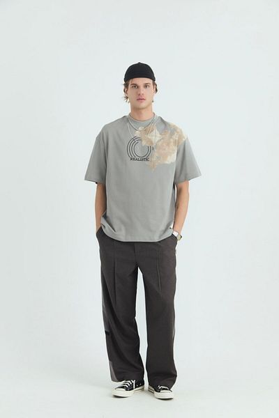 fame-stoned Ρεαλιστικό εμπριμέ Unisex 100% Oversize γκρι μπλουζάκι