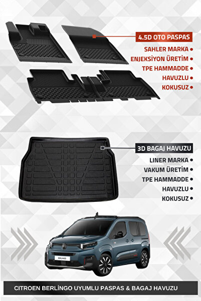 Sahler Citroen Berlingo 2019+ Uyumlu 4.5D Premium Havuzlu Oto Paspas Ve Liner...