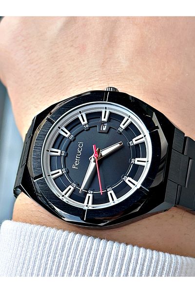 Ferrucci men's Black Waterproof Steel Cord Wrist Watch - Special Design and Calendar