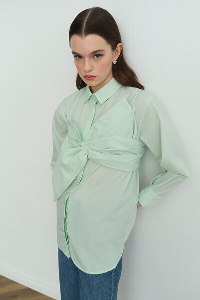 Hooopstore Mint Green Shirt with Bow Detail