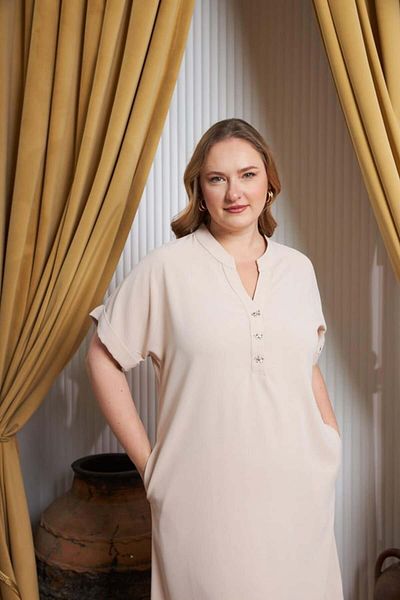 RMG Bow Buttoned Judge Collar Plus Size Dress
