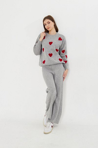Piano Black Gray Heart Sweater and Knitwear Set - Standard