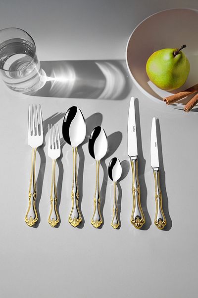 Nehir Lalezar Gold Satin - 12-person 89 Piece Leather Boxed Fork Spoon Knife Set