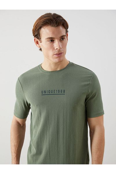 LC Waikiki Matte Green Crew Neck Short Sleeve Printed Men's T-Shirt