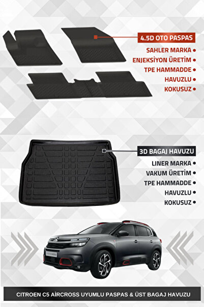 Sahler C5 Aircross 2019+ Uyumlu 4.5D Premium Havuzlu Oto Paspas Ve Liner Mark...