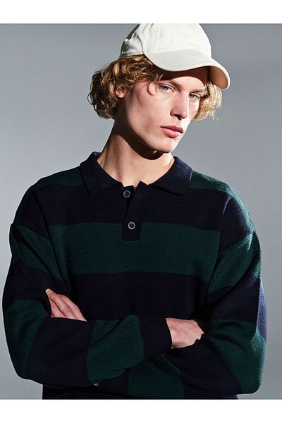 LC Waikiki Xside Polo Neck Long Sleeve Striped Men's Knitwear Sweater