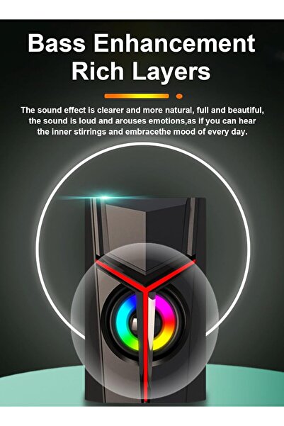 007 RGB 2.0 Hi‑Fi Stereo Gaming Computer Speakers with LED Lighting, Enhanced Bass, USB Power and 3.5m