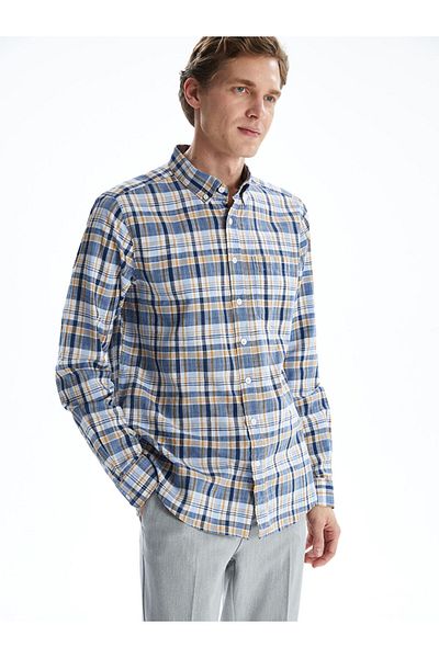LC Waikiki Regular Fit Long Sleeve Plaid Poplin Men's Shirt