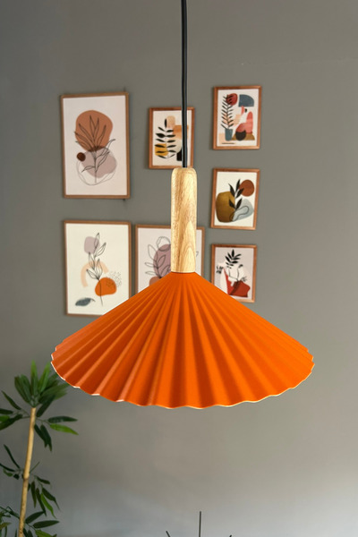 Bamyum Avilla Turuncu Tekli Metal Avize Ahşap Başlık Rustik Cafe Mutfak Modern Dekoratif Sarkıt Aydınlatma