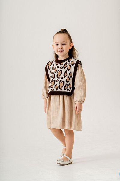 Eray Kids Set rochie pulover pentru fete din muselină cu model leopard