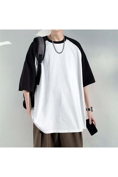 Köstebek Tricou unisex alb cu mânecă raglan neagră