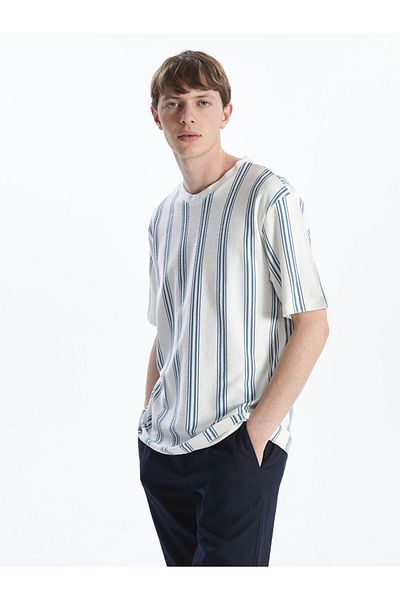LC Waikiki Navy Blue Crew Neck Short Sleeve Striped Men's T-Shirt