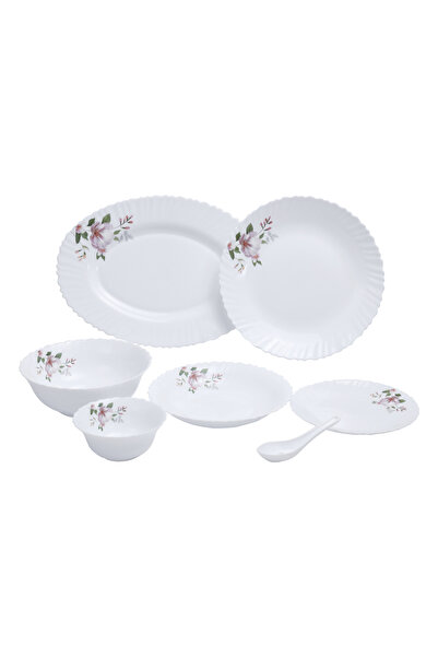 ROYALFORD 34Pcs Opal Ware Dinner Set - Floral Design Plates, Bowls, Spoons