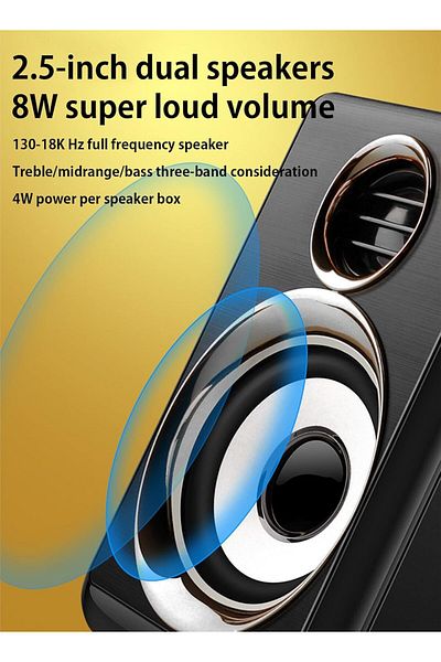 COOYA Computer Speakers, Stereo 1 Pair USB+AUX Wired Bass Reinforcement 4 Diaphragm for Laptop Desktop