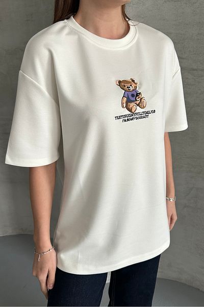 macharel jeans Tricou cu mânecă scurtă din țesătură Oys brodat cu ursuleț