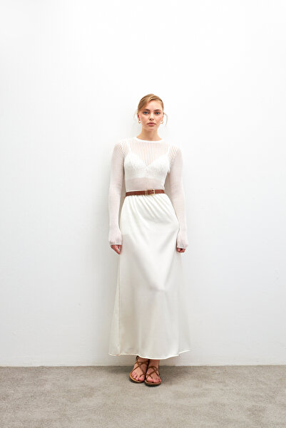 Bipantolon Жіноча біла драпірована атласна спідниця-кльош з еластичною талією