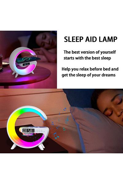 COOYA Bluetooth Speaker, Wireless Phone Charger LED Light, Night Light and Sounder Alarm, White