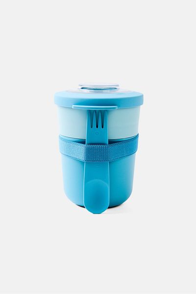Amuse Morning And Noon Bowl With Spork, Blue