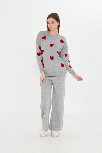 Piano Black Gray Heart Sweater and Knitwear Set - Standard