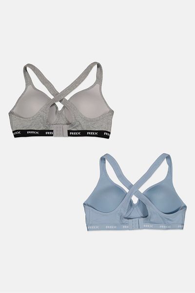 RBX Women 2 Pack Padded Brand Logo Wireless Comfort Bra, Blue