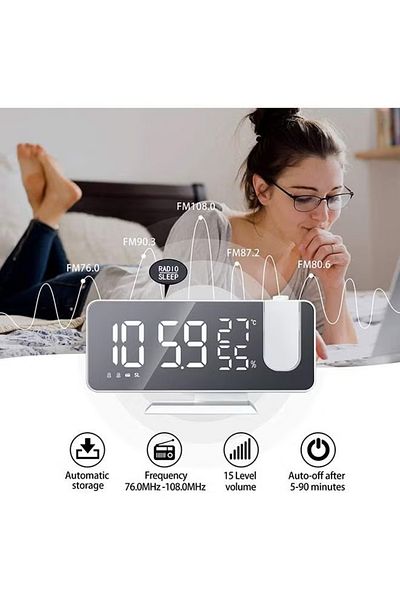 COOYA Mirror Digital Alarm Clock,with Temperature Display, Dual Alarms for Heavy Sleepers,White