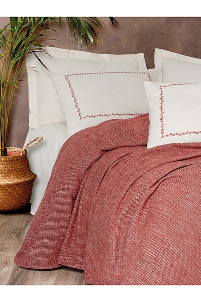 Cotton Box Fixed Color Double Bedspread / Pique Set Loom Claret Red