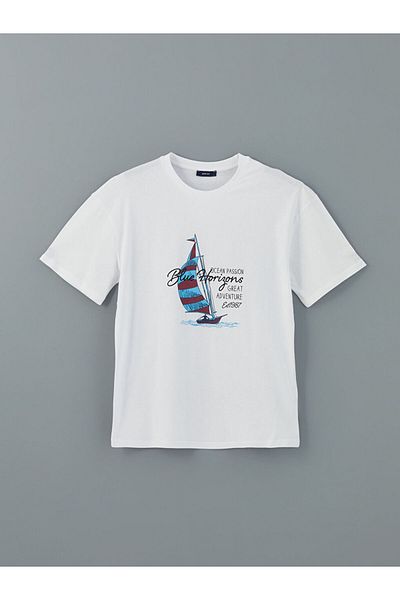 LC Waikiki Pánské tričko LCW ECO Crew s krátkým rukávem a potiskem z česané bavlny