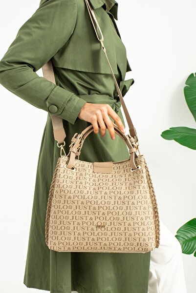 Just Polo حقيبة كتف نسائية مصنوعة يدوياً كبيرة الحجم مكونة من 5 أقسام – تصميم...