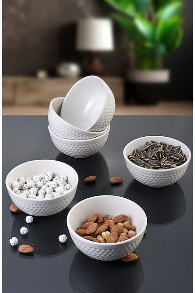 devigo 6 Piece Striped Bowl Set - White - Breakfast/Snack Bowl/Presentation Bowl - Soup Bowl