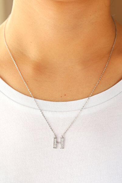 Brillo Silver Color Zircon Stone Steel Letter Necklace(51 cm)