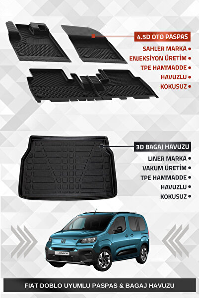 Sahler Fiat Doblo 2023+ Uyumlu 4.5D Premium Havuzlu Oto Paspas Ve Liner Marka...