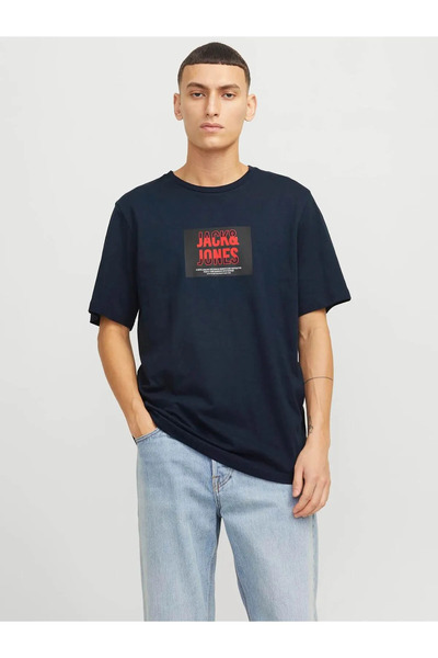 Jack & Jones Erkek Lacivert Jjhudson Tee Ss Crew Neck Ln T-shirt 12268477