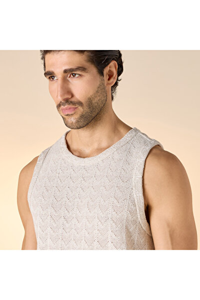 Iconic Textured Sleeveless T-shirt With Round Neck