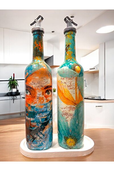 Mes Reves El yapımı Soyut Kadın Portresi ve Çiçek Motifli Vintage Yağdanlık S...