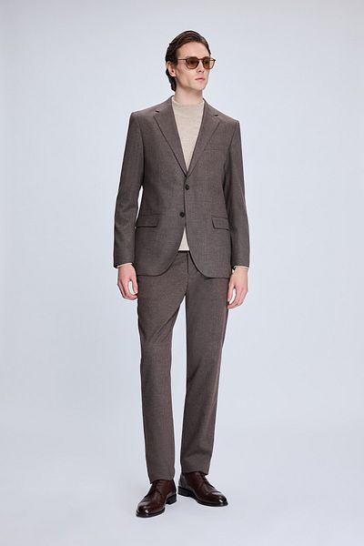 Hatemoğlu Brown Slim Fit Striped Mono Collar Classic Suit
